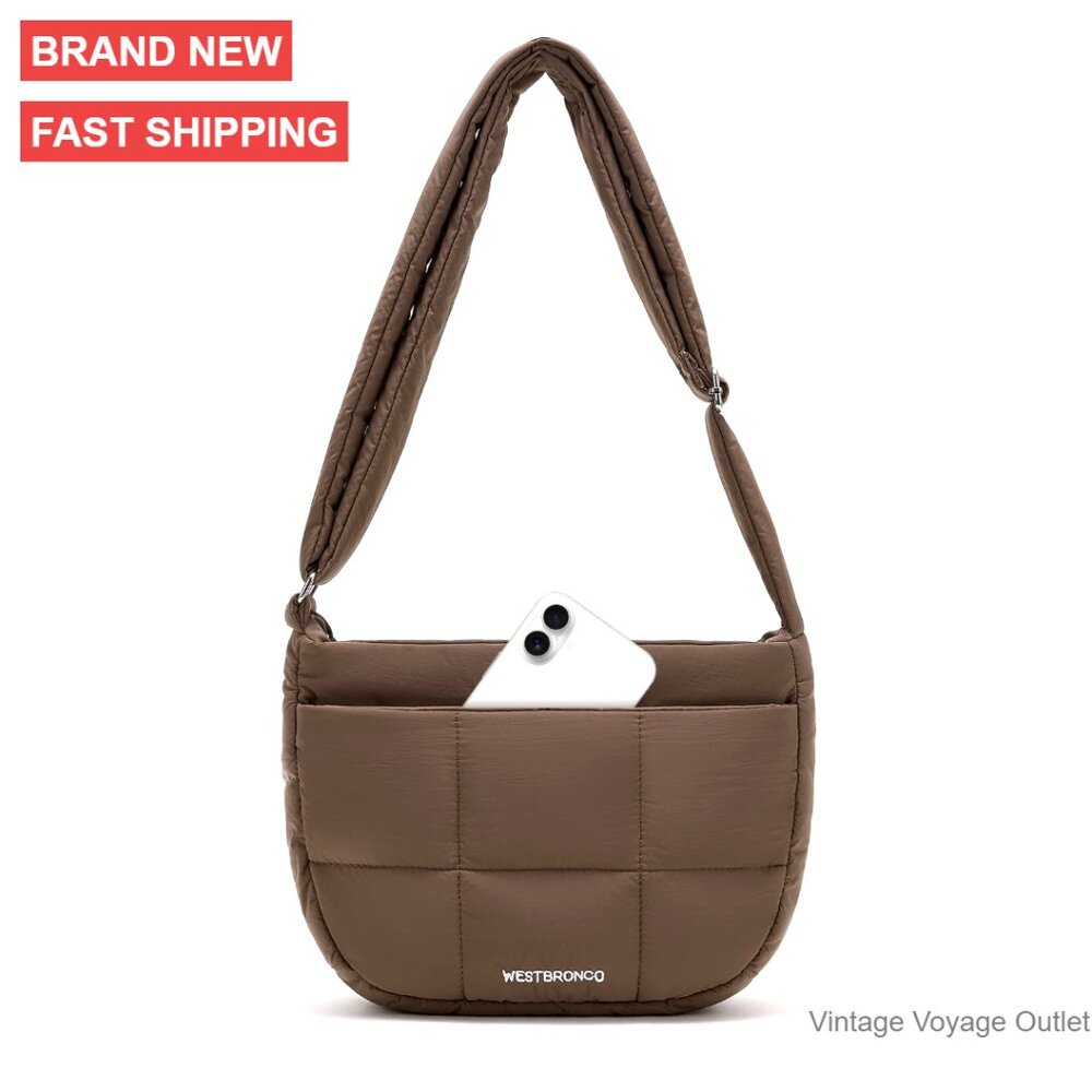 Nylon Puffer Crossbody Bag With Adjustable Strap For Women Travel